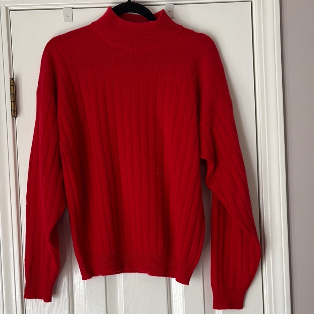 Charter Club Red Cashmere Ribbed Mock Neck Sweater